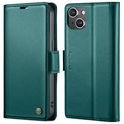 Funda para Teléfono Caseme 023 para iPhone 15 Cuero Antirrobo Textura Litchi Hebilla Mariposa Rfid (Azul Perlado)
