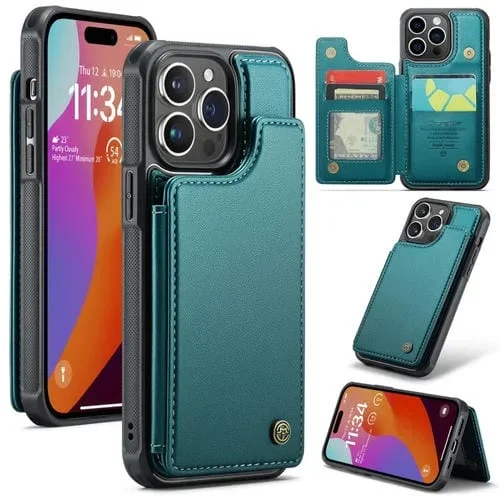 Funda para Teléfono Caseme C22 para iPhone 15 Pro Antirrobo con Ranuras para Tarjetas Rfid (Azul Verde)