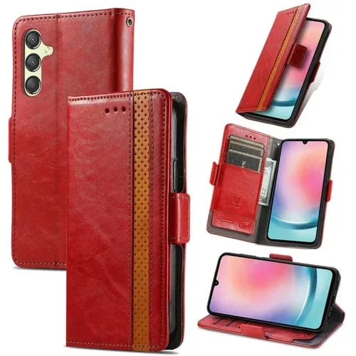 Funda para Teléfono Caseneo Galaxy A35 Splicing Cuero con Hebilla Magnética Dual (Rojo)