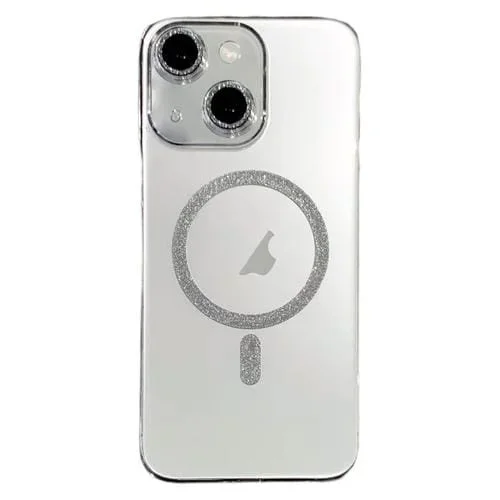 Funda para Teléfono con Anillo Magnético Purpurina Magsafe para iPhone 14 Plus (Transparente)