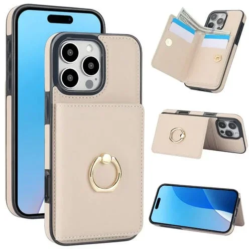 Funda para Teléfono con Anillo para Tarjeta Antirrobo Rfid iPhone 16 Pro (Blanca)