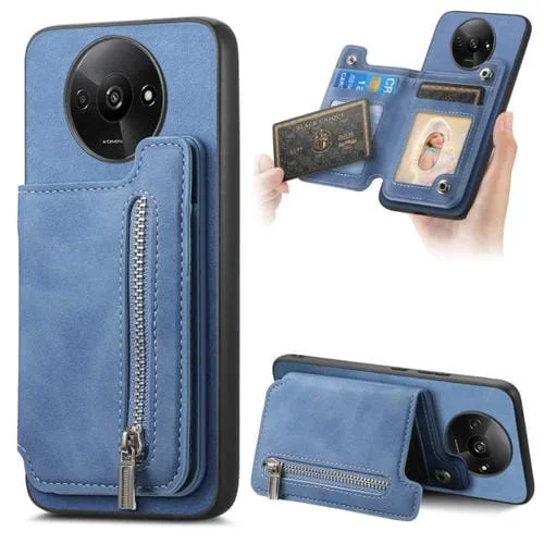 Funda para Teléfono con Cremallera Magsafe Retro para Redmi A3, TaRJetero, Cartera (Azul)