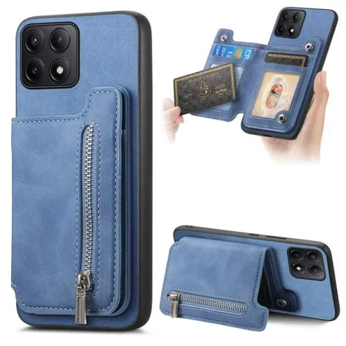 Funda para Teléfono con Cremallera Magsafe Retro para Redmi K70E/Poco X6 Pro 5G (Azul)