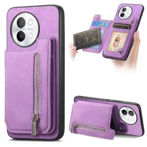 Funda para Teléfono con Cremallera Magsafe Retro para Vivo Iqoo Neo9/Neo9 Pro 5G (Morado)