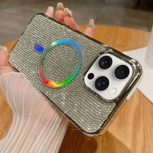 Funda para teléfono con diamantes bañados en plata y Magsafe para iPhone 12 Pro Max