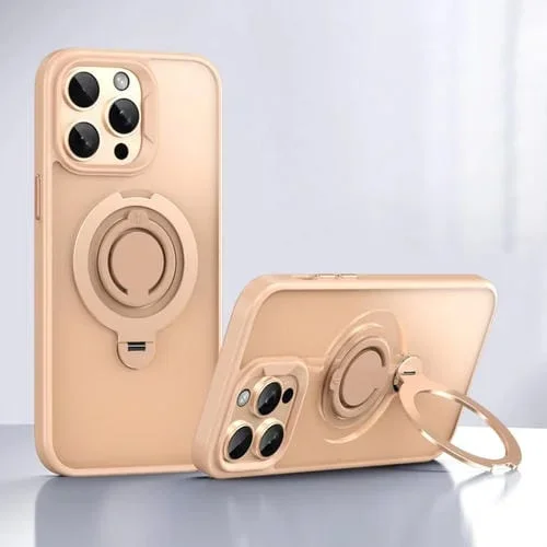 Funda para Teléfono con Soporte de Anillo Giratorio Magnético Magsafe para iPhone 16 Pro (Dorado)