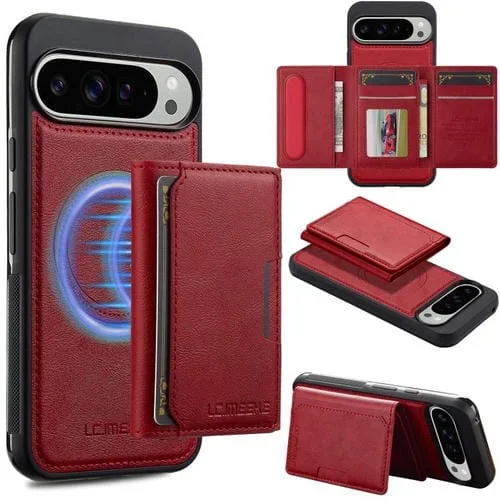 Funda para teléfono con tarjetero RFID desmontable y Magsafe para Google Pixel 10/10 Pro LC.IMEEKE L5 (roja)
