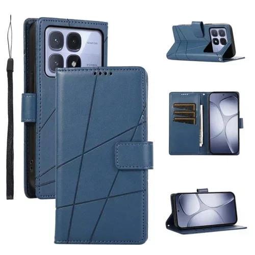 Funda para Teléfono con Textura de Cuero Genuino Pu con Líneas En Relieve para Redmi K70 Ultra (Azul)