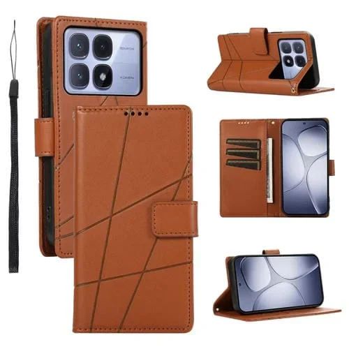Funda para Teléfono con Textura de Cuero Genuino Pu con Líneas En Relieve para Redmi K70 Ultra (Marrón)