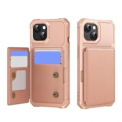 Funda para Teléfono Cuero iPhone 14 con Tapa Horizontal y Tarjetero (Oro Rosa)