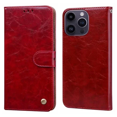 Funda para Teléfono Cuero iPhone 15 Pro Tapa Prueba de Golpes (Rojo)