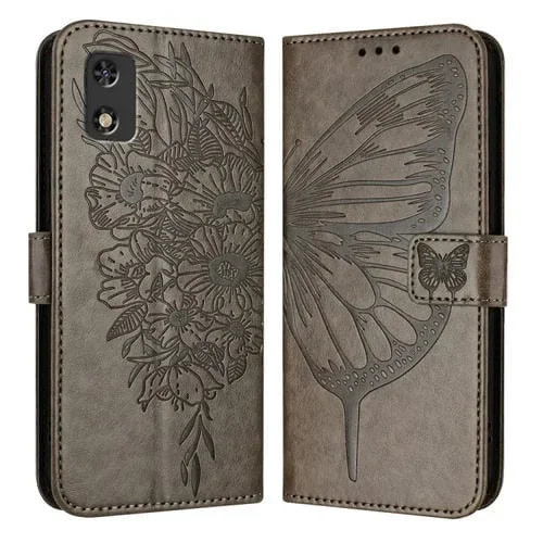 Funda para Teléfono Cuero Tecno Pop 5C Itel A23 Pro A17 con Mariposa En Relieve (Gris)