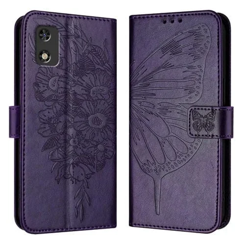 Funda para Teléfono Cuero Tecno Pop 5C Itel A23 Pro A17 Mariposa En Relieve (Púrpura Oscuro)