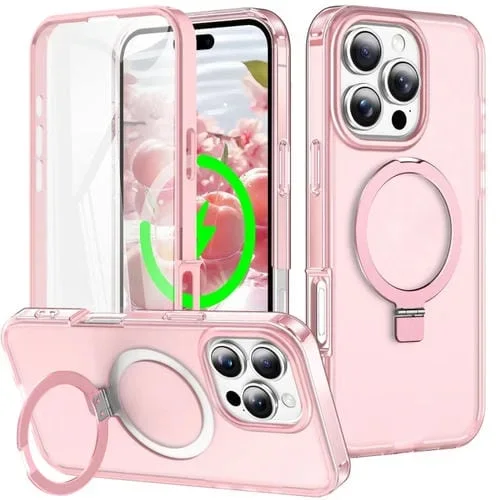 Funda para Teléfono Cuerpo Completo con Soporte Magsafe 360 para iPhone 16 Pro Max (Rosa)