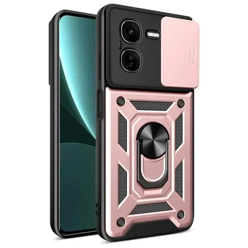 Funda para Teléfono de TPU y PC con Diseño de Cubierta Deslizante para Cámara para Vivo Iqoo Z9X (Oro Rosa)
