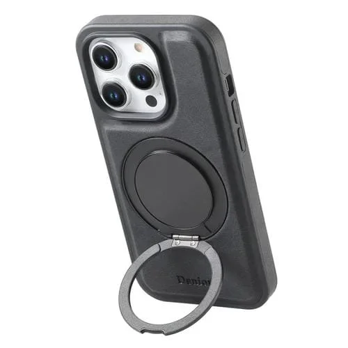 Funda para teléfono Denior A14 con Soporte Giratorio Magsafe Tacto de Piel para iPhone 16 Pro Max (Negra)
