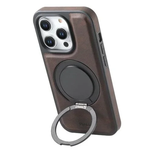 Funda para Teléfono Denior A14 con Soporte Giratorio Magsafe y Tacto de Piel para iPhone 16 Pro Max (Marrón)