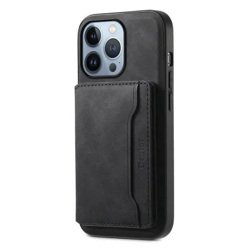 Funda para Teléfono Denior D13 para iPhone 13 Pro con Bolsa para Tarjeta Magsafe de Cuero (Negro)
