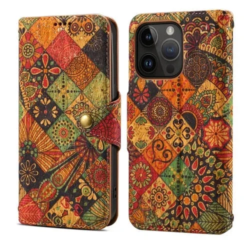 Funda para Teléfono Denior Flower Language Series iPhone 15 Pro Cuero Borde de Aceite Tela de Corcho (Otoño)