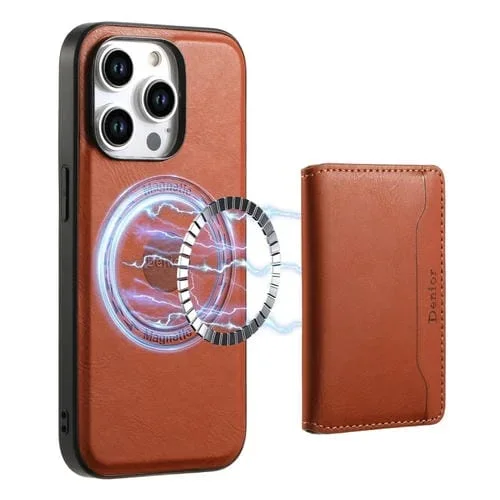 Funda para Teléfono Denior iPhone 12 Pro con Billetera Desmontable Magsafe Cuero Textura Piel de Vaca (Marrón)