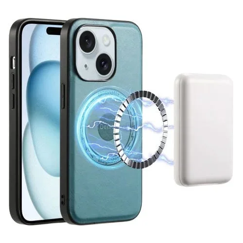 Funda para Teléfono Denior iPhone 15 Plus Magsafe Cuero Textura Piel de Vaca (Azul)