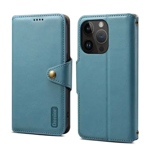 Funda para Teléfono Denior iPhone 15 Pro Cuero Estilo Billetera Textura Piel de Vaca (Azul)