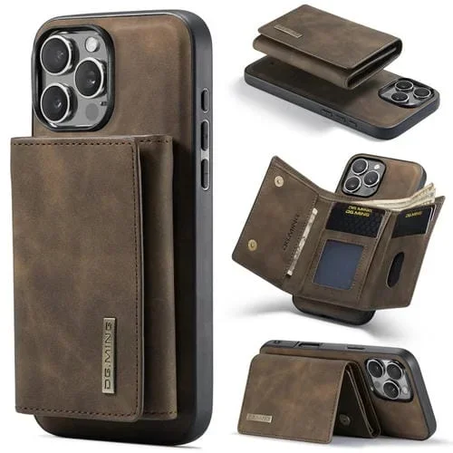 Funda para Teléfono Dg.Ming M1 Series con Billetera MultiTarjetas y 3 Pliegues para iPhone 16 Pro (Café)