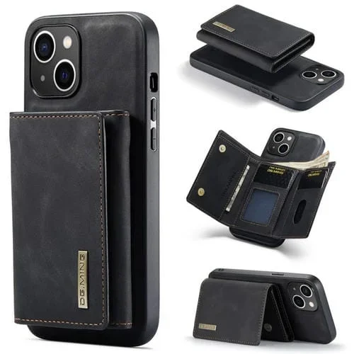Funda para Teléfono Dg.Ming M1 Series para iPhone 15 con Billetera Múltiple de 3 Pliegues (Negro)