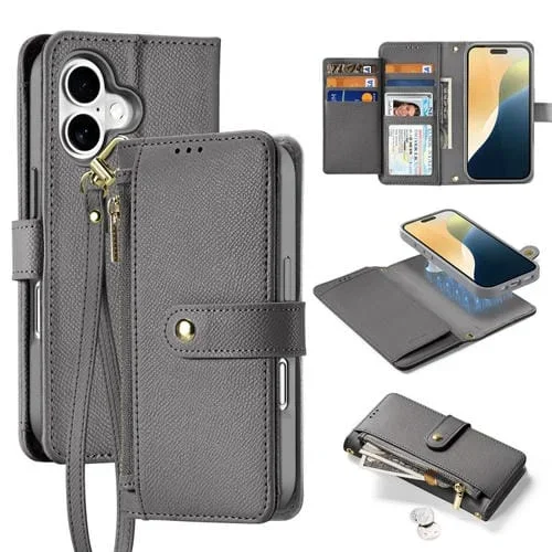 Funda para Teléfono Dux Ducis Lawa Series 2 En 1 para iPhone 16 Plus con Cremallera Desmontable Magsafe y Cordón (Gris)