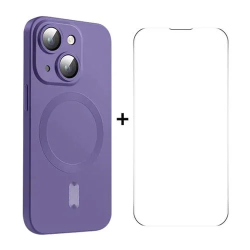 Funda para teléfono Enkay iPhone 14 Magsafe Matte TPU con Película para Lentes y Vidrio para Pantalla (Púrpura)