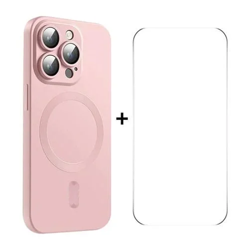 Funda para Teléfono Enkay iPhone 15 Pro Magsafe Matte TPU con Película para Lentes y Vidrio para Pantalla (Rosa)