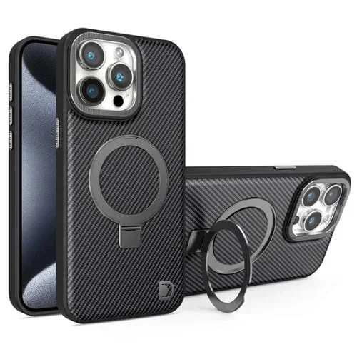 Funda para Teléfono Fibra de Carbono con Soporte Magsafe iPhone 15 Pro (Negra)