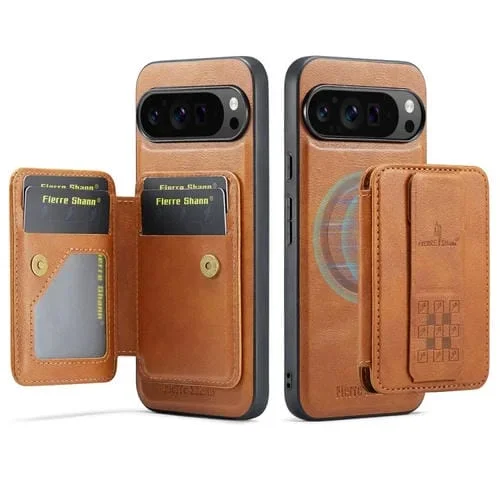 Funda para Teléfono Fierre Shann Google Pixel 9 Pro XL con Tarjetero Magnético y Tapa Horizontal (Marrón)