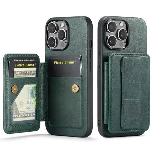 Funda para Teléfono Fierre Shann Oil Wax para iPhone 12/12 Pro con Tarjetero de Cuero de Vaca (Verde)