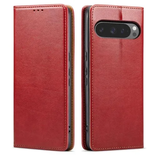 Funda para Teléfono Fierre Shann PU Cuero Genuino para Google Pixel 9/9 Pro (Rojo)