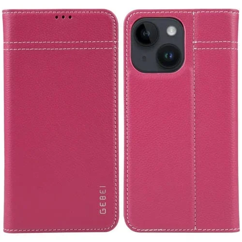 Funda para Teléfono Gebei iPhone 15 Cuero con Tapa Horizontal de Grano Superior (Rojo Rosa)