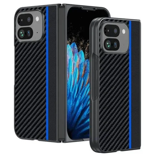 Funda para Teléfono Google Pixel 9 Pro Fold Fibra de Carbono Ultrafina Impresa (Negro y Azul)