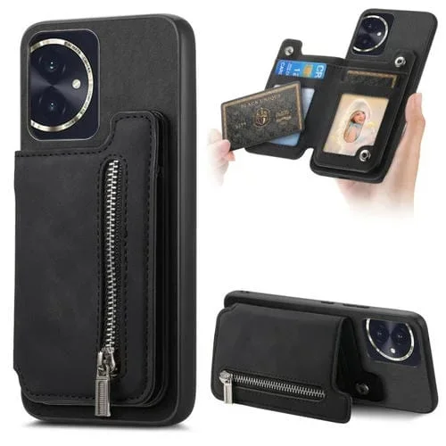 Funda para Teléfono Honor 100 con Cremallera Magsafe, Tarjetero y Cartera (Negro)