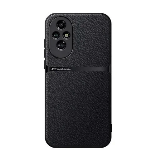 Funda para Teléfono Honor 200 con Tapa Magnética de Cuero de Lichi a Prueba de Golpes (Negra)