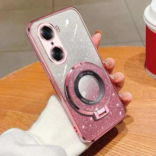 Funda para Teléfono Honor 60 TPU con Soporte Redondo y Purpurina Degradada (Rosa)
