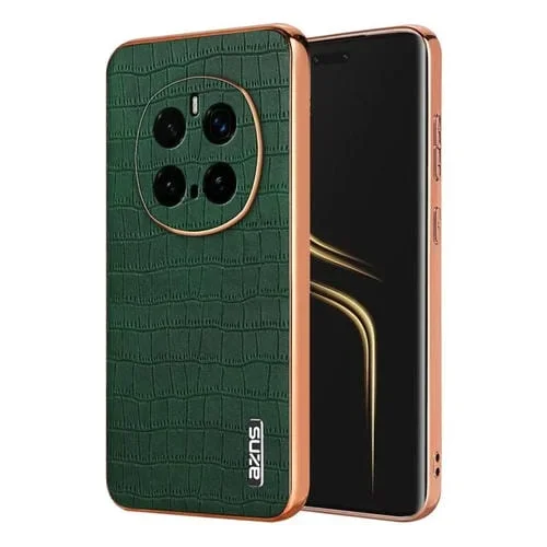 Funda para Teléfono Honor Magic7 Pro Cobertura Total Textura Cocodrilo Marco Galvanizado (Verde)