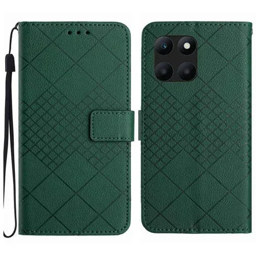 Funda para Teléfono Honor X6A Cuero Textura Rejilla Rómbica (Verde)