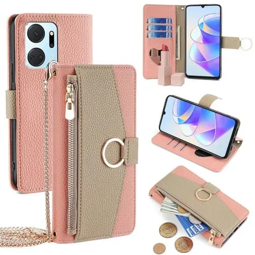 Funda para Teléfono Honor X7A de Cuero con Textura Litchi Cruzada (Rosa)