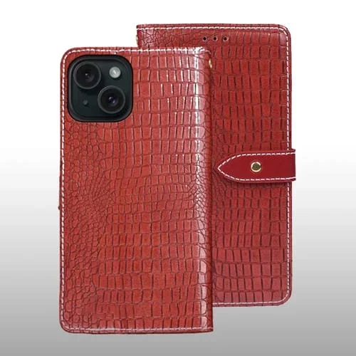 Funda para Teléfono Idewei iPhone 15 Pro Max Cuero Textura de Cocodrilo (Rojo)