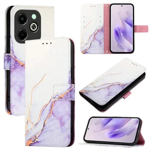 Funda para Teléfono Infinix Hot 40I Pt003 Cuero con Tapa Patrón Mármol (Blanco y Morado)