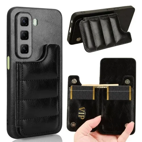 Funda para Teléfono Infinix Hot 50 5G Diseño de Vaca con Tarjeta de Costura (Negra)