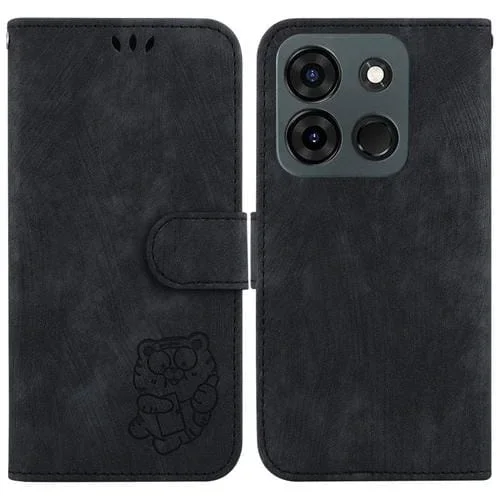 Funda para Teléfono Infinix Smart 7 India y 7 Plus Cuero con Relieve Little Tiger (Negro)