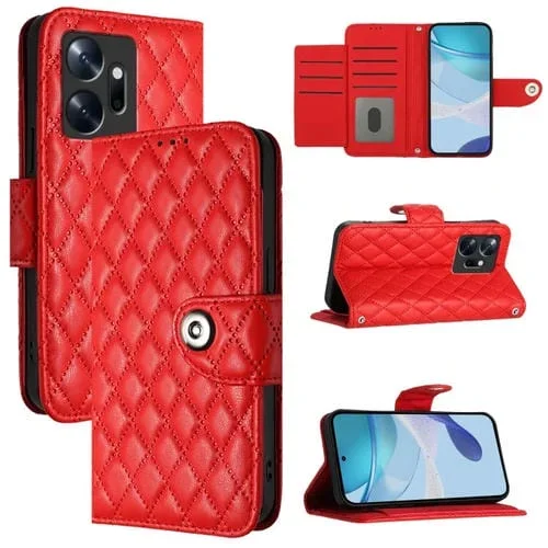 Funda para Teléfono Infinix Zero 20 de Cuero con Tapa Textura Rómbica y Cordón (Rojo)