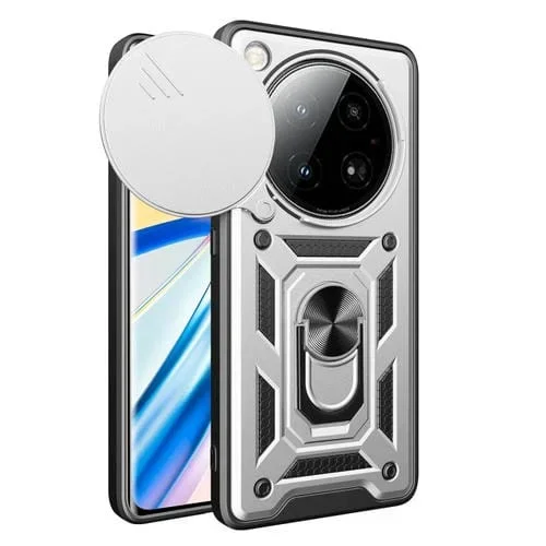 Funda para Teléfono Infinix Zero 40 5G con Cubierta Deslizante para Cámara TPU y PC (Plateada)
