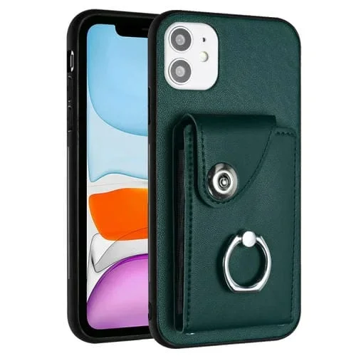 Funda para Teléfono iPhone 11 con Soporte para Anillo y Bolsa para Tarjeta de Órgano (Verde)